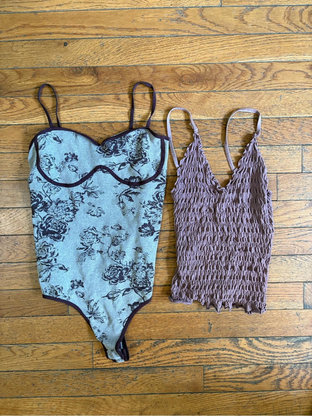 Free People Floral Lace-Trim Bodysuit & Smocked Cami Set - Sage & Mauve